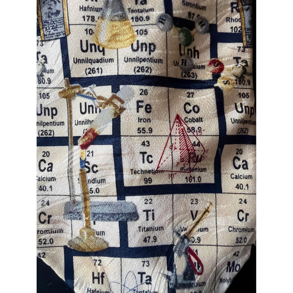 Museum Artifacts Necktie Cream Periodic Table Science Chemistry Silk Handmade - Picture 2 of 4